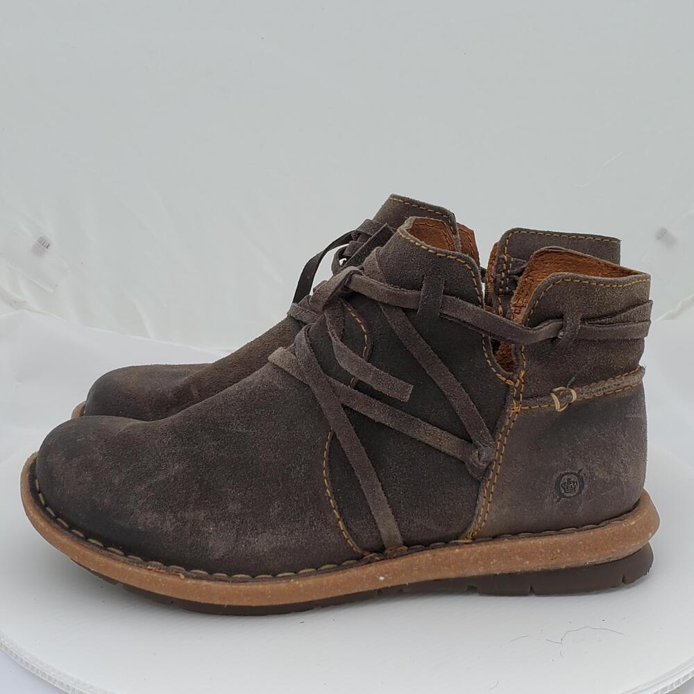 Born Suede Ankle Boots Bootie Women 7.5 Brown Wrap Strap Zip Comfort Boho Casual